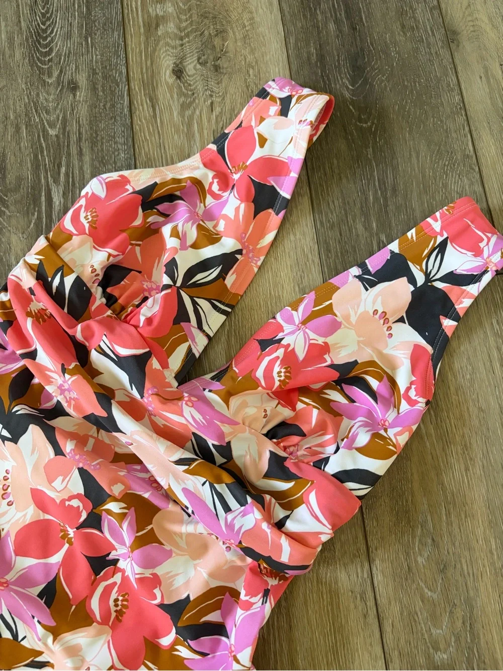 Kona Sol Pink Floral V-Neck One-Piece Swimsuit